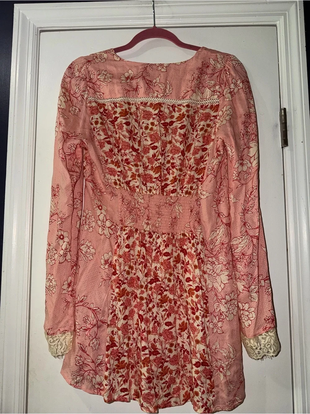 Free People Rose Pink Floral Lace-Trim Boho Tunic